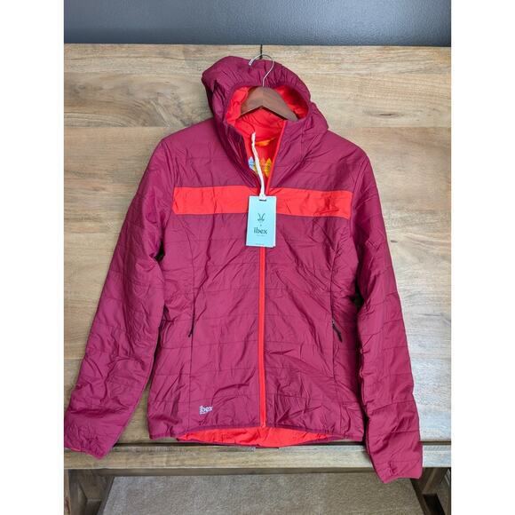 Ibex Puffer Jacket Womens Medium Bloodstone Merino Wool Aire Hooded Full Zip NWT - Picture 1 of 4